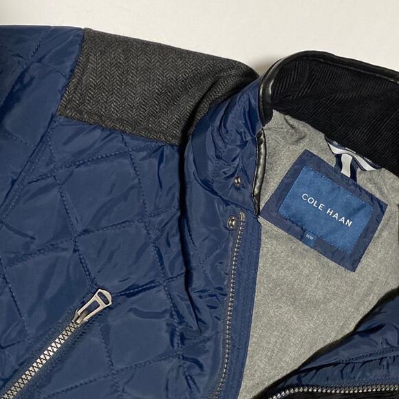 Cole Haan Quilted Size M Jacket Coat Lined Elbow Patches Chore Pockets Corduroy - Picture 10 of 14